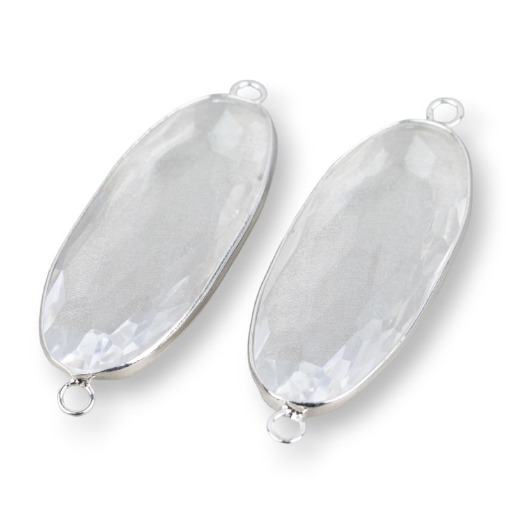 Connecteur Composant Laiton Avec Cristaux Ovale 18x48mm 10pcs Transparent Et Rhodium