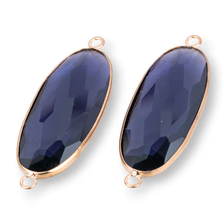 Messing-Komponentenverbinder mit Kristallen, oval, 18 x 48 mm, 10 Stück, Lila und Roségold