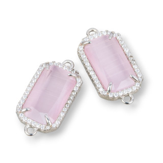 Conector de componente de latón con ojo de gato integrado y circonita rectangular 13x25 mm 10 piezas Polvo de rodio