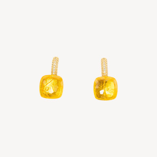 Boucles d'Oreilles Crochet Fermé Bronze Oeil de Chat Taille Coussin Avec Zircons 13x26mm Jaune