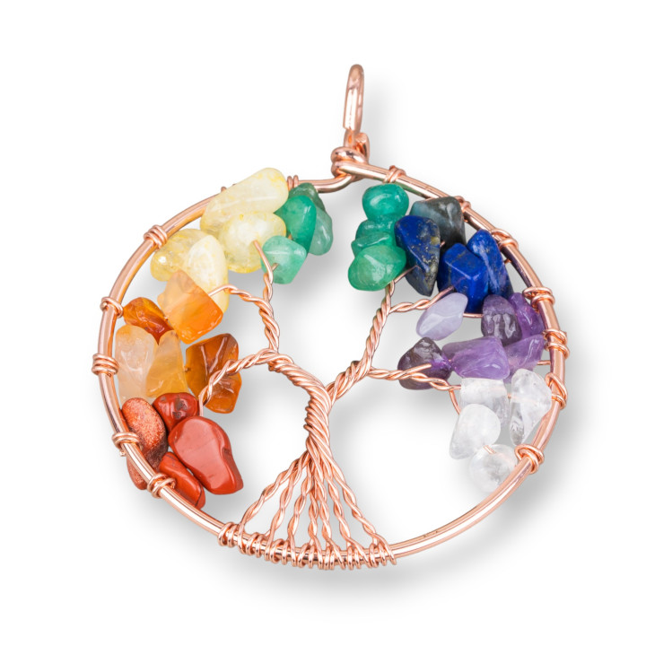 Pendentif Arbre De Vie Avec Pierres 50mm 2pcs Or Rose Rainbow 2