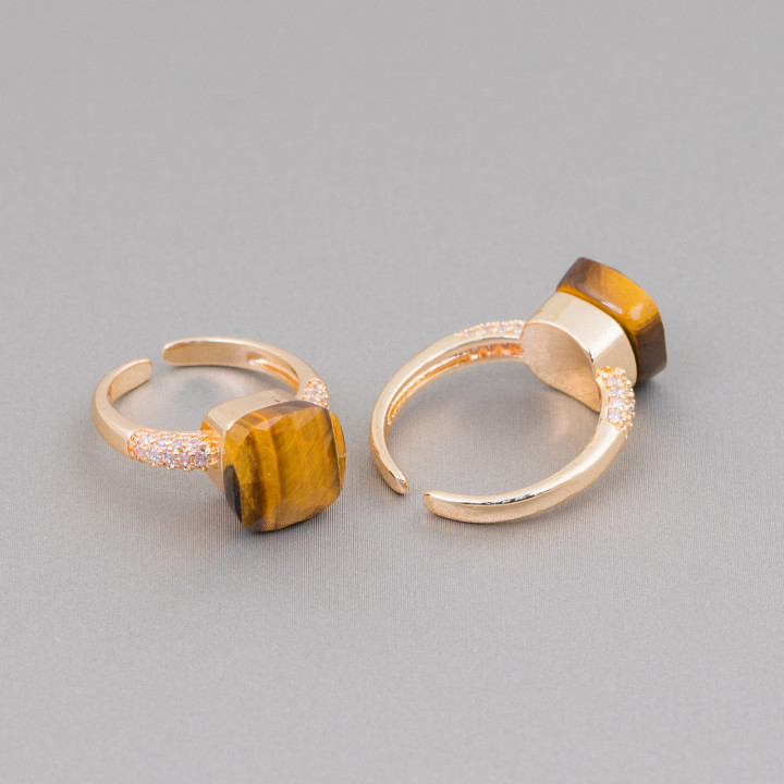 10 mm gepolsterter Katzenauge-Bronzering mit Tigerauge-Zirkonen