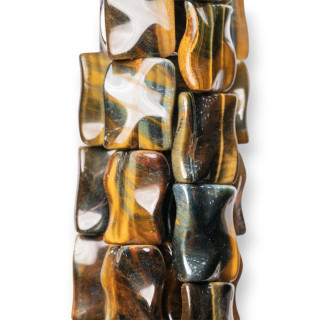 Rectángulo Plano Ondulado Azul Degradado Amarillo Ojo De Tigre 15x20mm