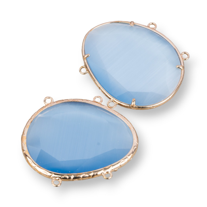 Conector de componente de latón de ojo de gato integrado Irregular 35x40mm con 4 anillos 3 uds azul cielo dorado