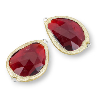 Glitter Crystal Cabochon Component Connector 2 Rings Golden 23x30mm 6τμχ