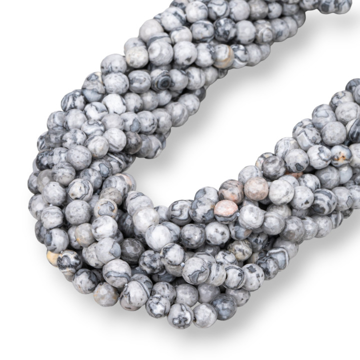 Agata Fossile Perlina Tonda Sfaccettata 6mm