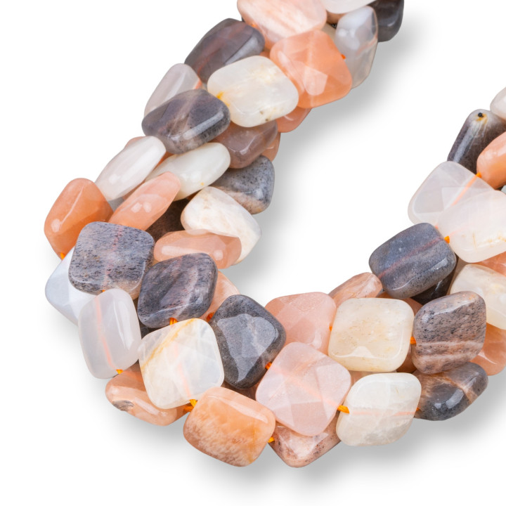 Multicolor Flat Faceted Square Moonstone 12mm
