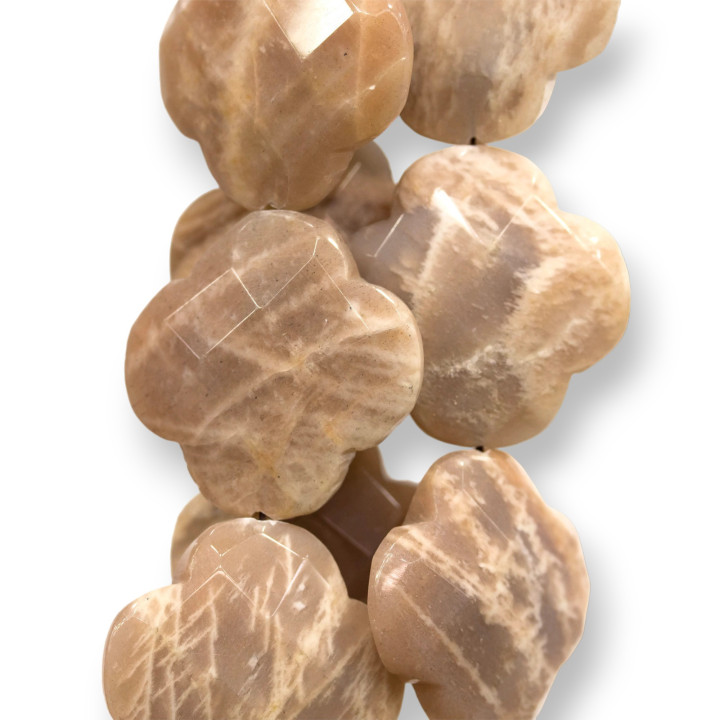 Pierre de Lune Rose Trèfle à Quatre Feuilles Facette 34mm