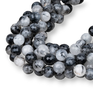 Schwarzer Rutilquarz (Graffiti-Turmalin-Quarz) facettiert 14 mm