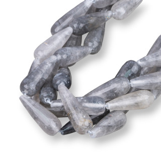 Quartz Gris Briolette Facette Gouttes 10x30mm Second Choix
