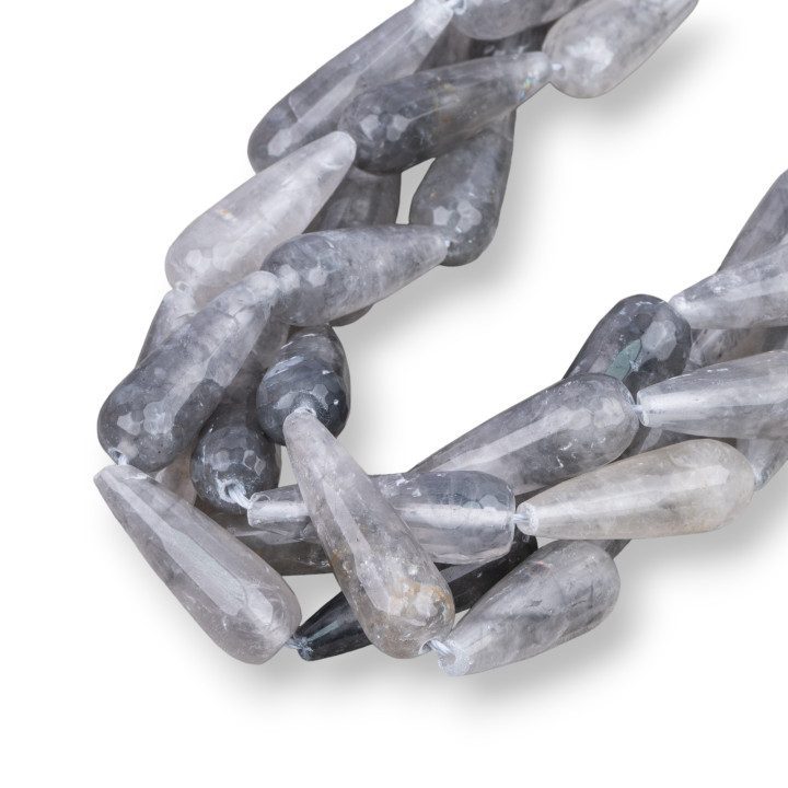 Quartz Gris Briolette Facette Gouttes 10x30mm Second Choix