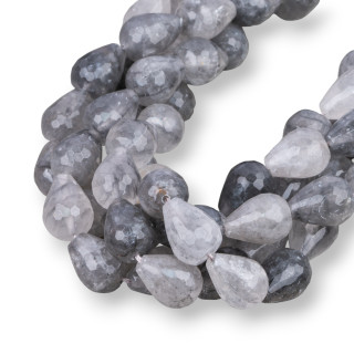 Grauer Quarz facettierte Briolette-Tropfen 12x15mm