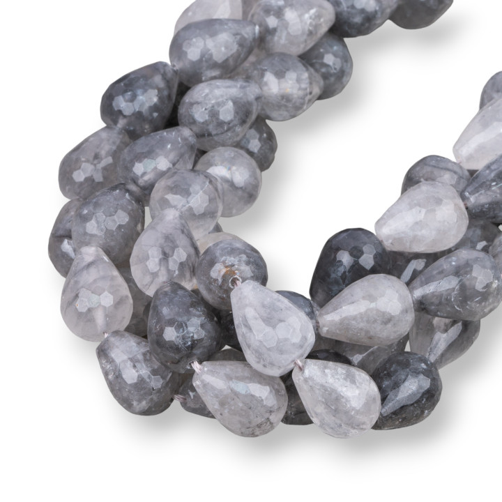 Quartz Gris Briolette Gouttes Facettes 12x15mm
