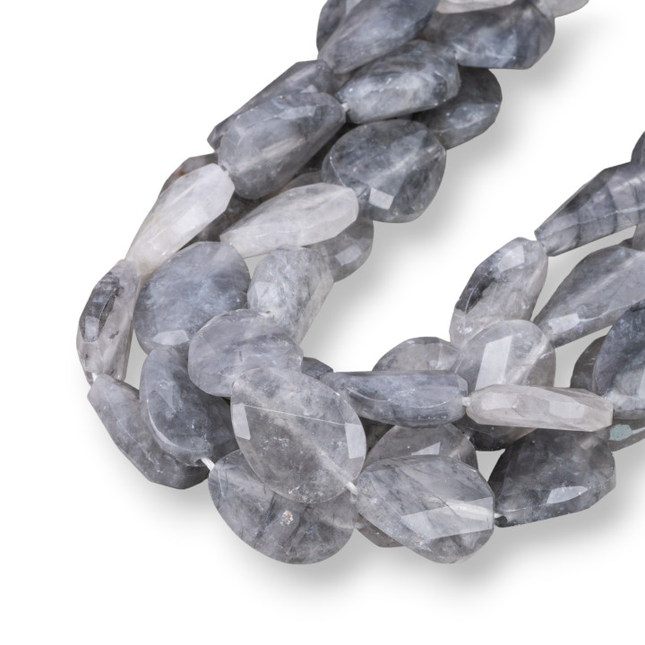 Grey Quartz Drops Flat Twist Faceted 20x26mm