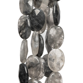 Cuarzo Gris Oval Facetado Plano 12x16mm