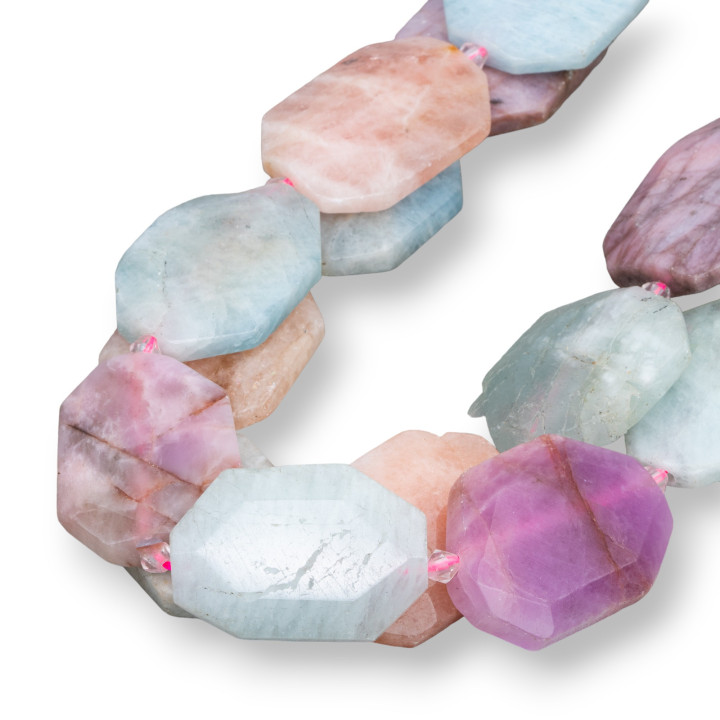 Berilo Aguamarina Multicolor Plato Irregular Facetado 28x35mm