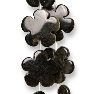 Obsidienne Dorée Fleur Plate 30mm