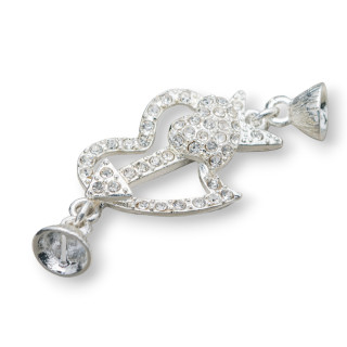 Fermoir Aimanté En Laiton Avec Strass Coeur Argenté 60x23mm