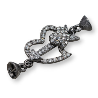 Chiusura Di Ottone A Calamita Con Strass Cuore 60x23mm Brunito