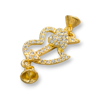 Brass Magnetic Closure With Heart Rhinestones 60x23mm Golden