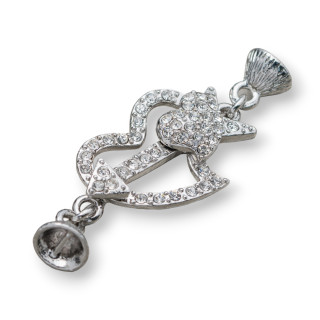 Cierre Magnético Latón Con Corazón Rodio 60x23mm Strass