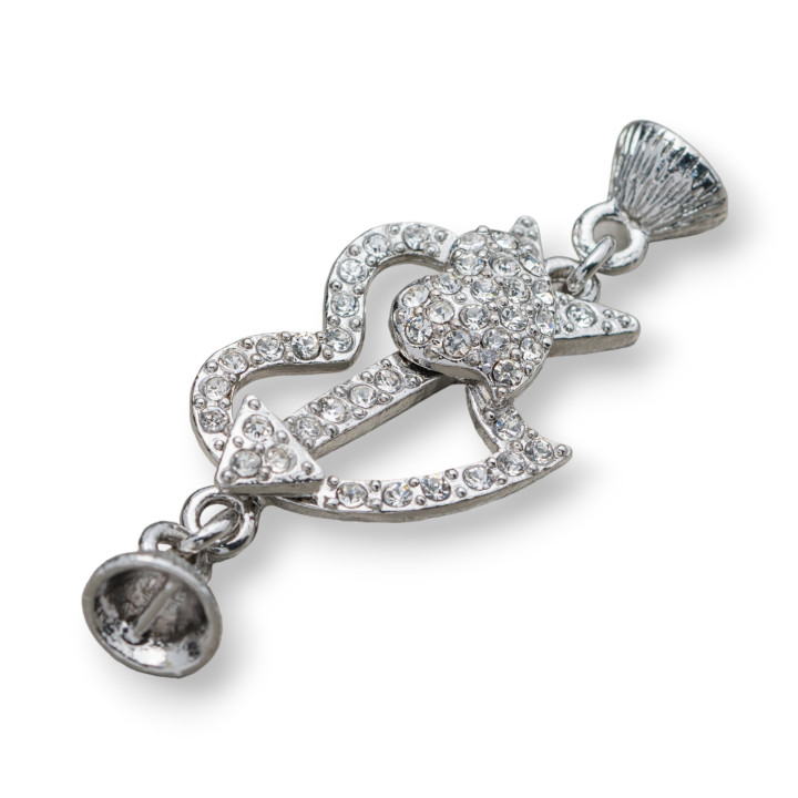 Cierre Magnético Latón Con Corazón Rodio 60x23mm Strass