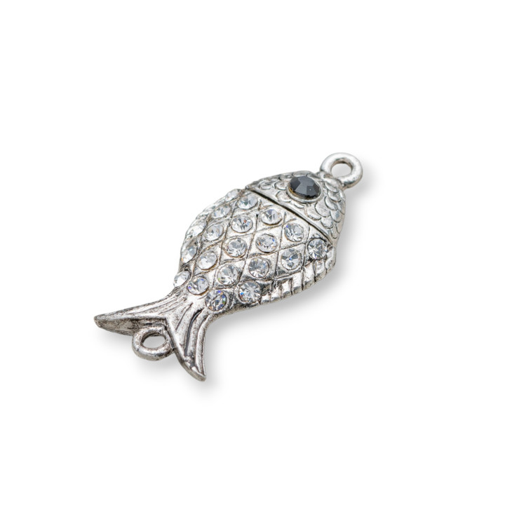 Fermeture Magnétique Laiton Avec Strass Poisson 18x37mm 10pcs Rhodium Magnétique