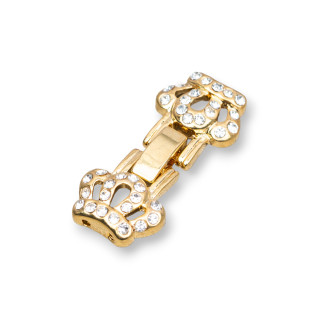 Fermoir Laiton Avec Strass - Couronne 14x30mm - 10pcs - Doré
