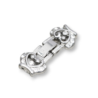 Messingverschluss mit Strass - Krone 2 14x30mm - 10Stk - Rhodium