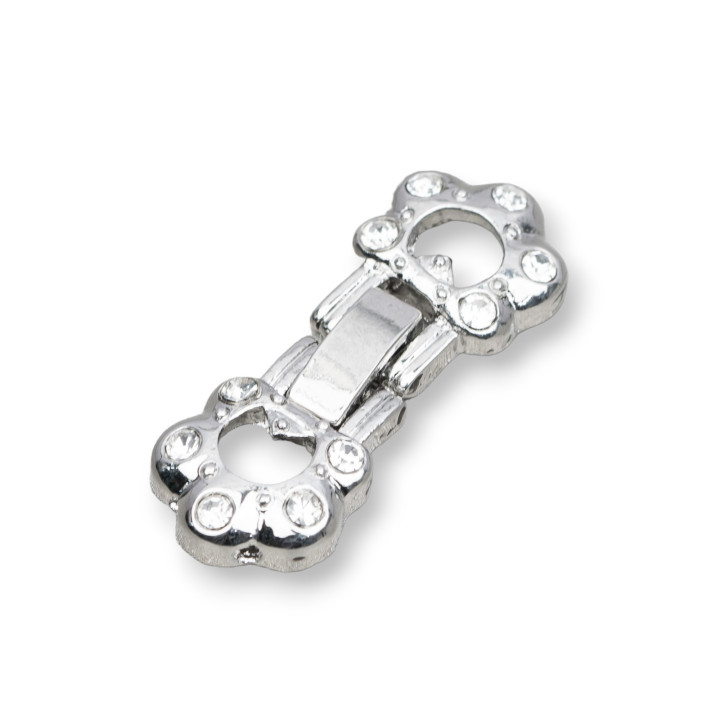 Chiusura Di Ottone Con Strass Fantasia 4 14x30mm 10pz Rodiato