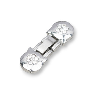 Chiusura Di Ottone Con Strass Gatto 14x30mm 10pz Rodiato