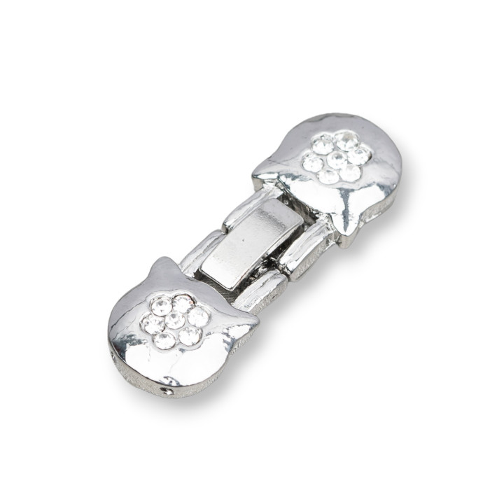 Cierre De Latón Con Strass - Gato 14x30mm - 10pzs - Rodio