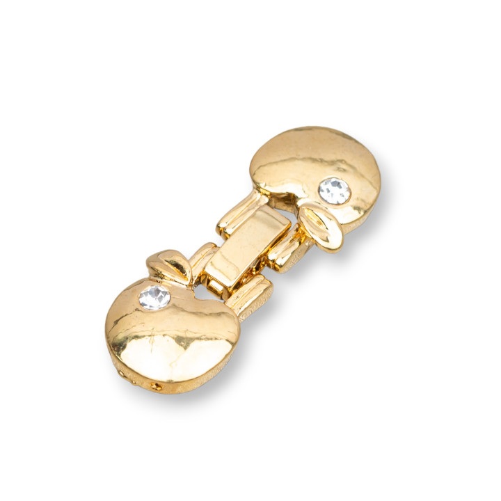 Brass Clasp With Rhinestones - Apple 14x30mm - 10pcs - Golden