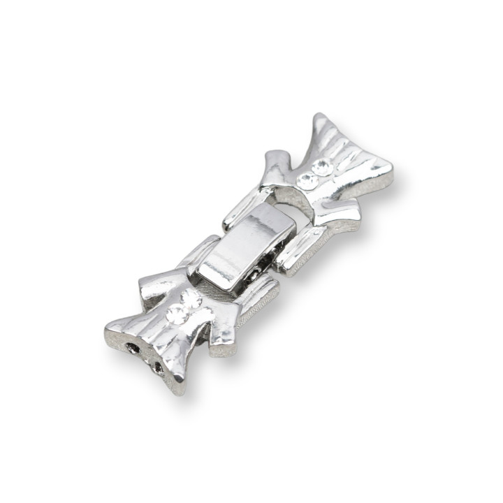 Brass Clasp With Rhinestones - Dress 14x40mm - 10pcs - Rhodium Plated