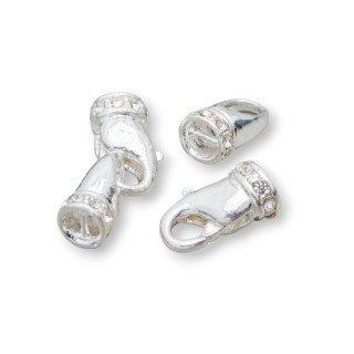 Brass Clasp With Rhinestones 09x25mm 14 Pairs Silver