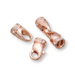 Brass Clasp With Rhinestones 09x25mm 14 Pairs Rose Gold