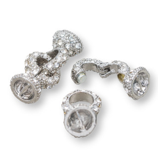 Brass Clasp With Rhinestones 20mm 13x30mm Magnetic 10pcs Rhodium Plated