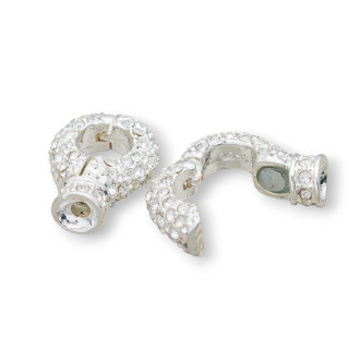 Chiusura Di Ottone Con Strass 20mm Magnetico 14pz Argentato