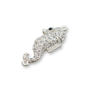 Chiusura Di Ottone Con Strass Cavalluccio Marino 20x40mm Magnetico 10pz Argentato