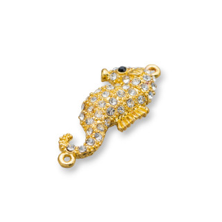 Cierre Latón Con Caballito De Mar Strass 20x40mm Magnético 10uds Dorado