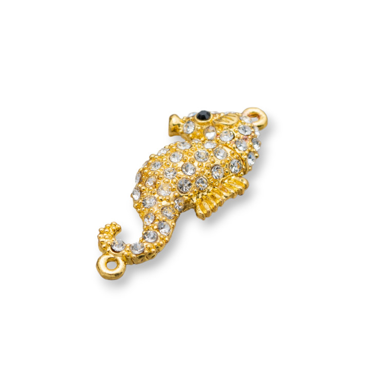 Messingverschluss mit Seepferdchen Strass 20x40mm Magnetisch 10St Golden