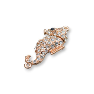 Fermoir Laiton Hippocampe Strass 20x40mm Magnétique 10pcs Or Rose Clair