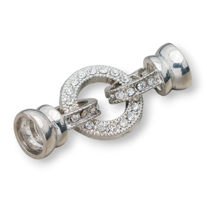 Fermoir Laiton Avec Strass Et Coupelles 15mm 10pcs - Rhodium