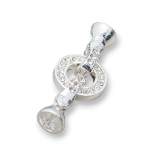 Messingverschluss mit Strass und Tassen 20mm 8St Silber