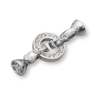 Messingverschluss mit Strasssteinen und Tassen 20 mm 8 Stk. Rhodium