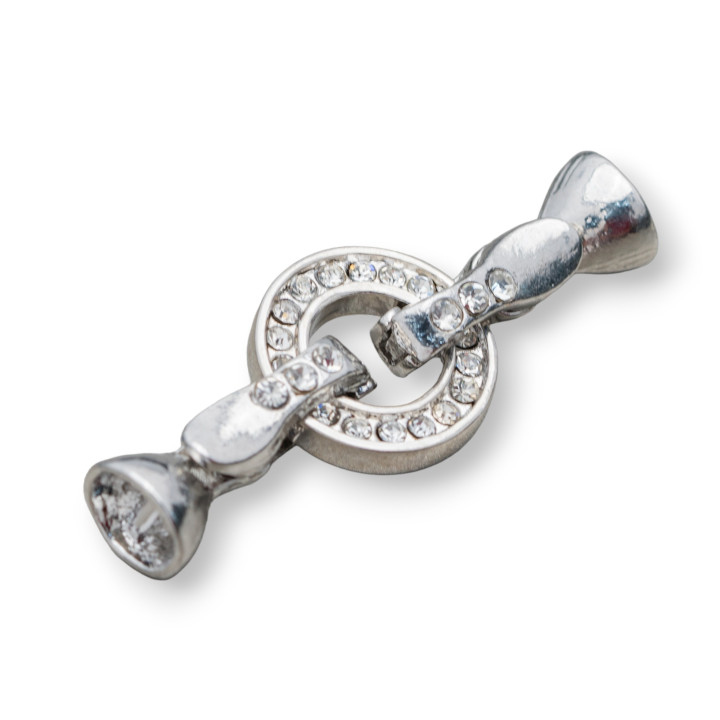 Brass Clasp With Rhinestones And Cups 20mm 8pcs Rhodium Plated