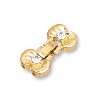 Chiusura Di Ottone Con Strass Fiocco 14x30mm 10pz Dorato