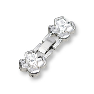 Brass Clasp With Rhinestones Flower 2 14x30mm 10pcs Rhodium Plated