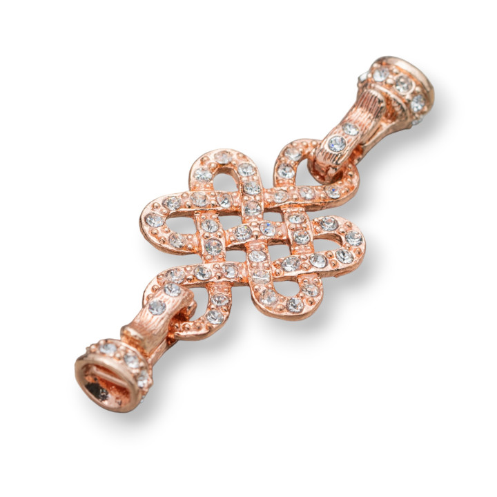 Fermoir Laiton Avec Strass Noeud Chinois Entrelacement 60x23mm Or Rose 10pcs