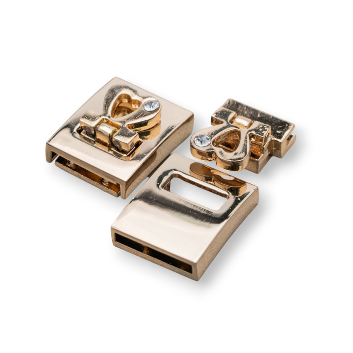 Chiusura Di Ottone Con Strass Per Bracciali Di Pelle 20x26mm 5pz Dorato